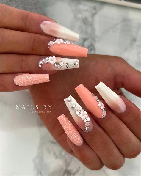 peach and white nail designs